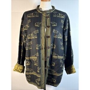 Belma Reversible Jacket Elephant One Size Button Front Pockets NWT Black Green